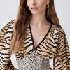 Karen Millen Animal Mixed Print Plunge Neck Woven Mini Dress