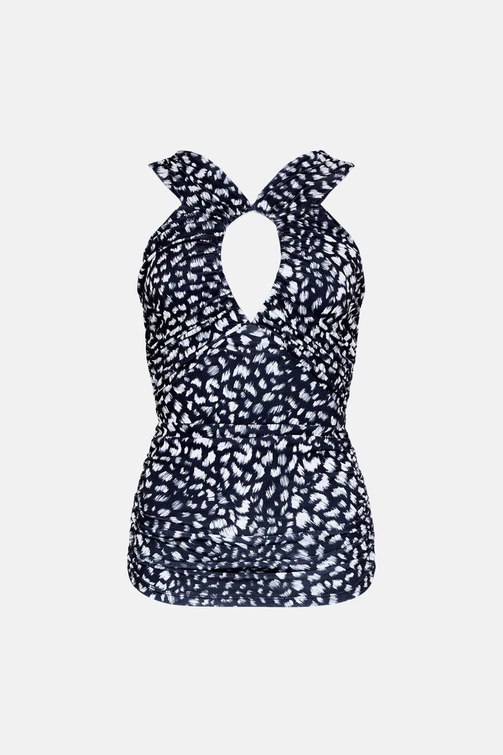 Karen Millen Animal Print Cut Out Jersey Crepe Top