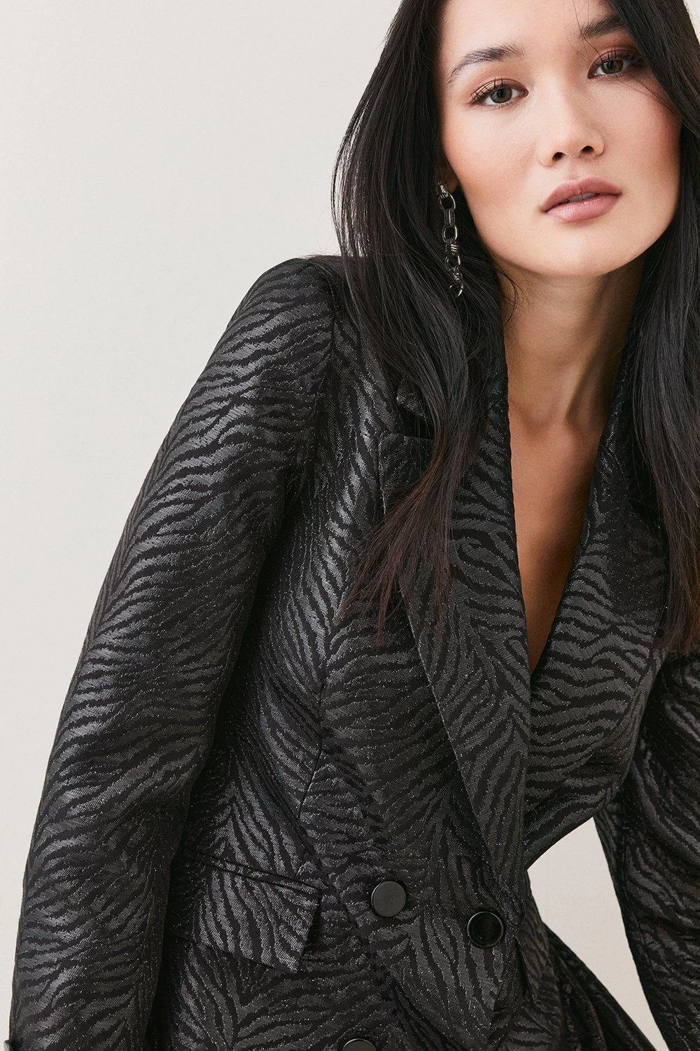 Karen Millen Zebra Jacquard Tailored Double Breasted Jacket - Image 3
