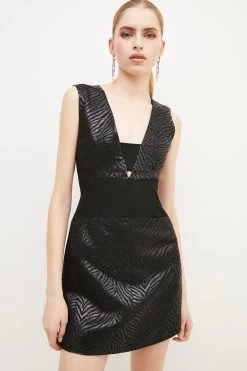 Karen Millen Animal Jacquard Corset Waist Mini Dress