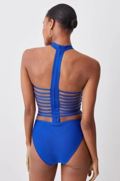 Karen Millen Bandage Halter Neck Strappy Back Swimsuit
