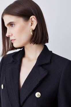 Karen Millen Boucle Longline Double Breasted Tailored Blazer