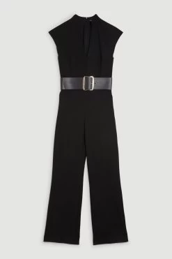 Karen Millen Compact Stretch Belted Straight Leg Jumpsuit