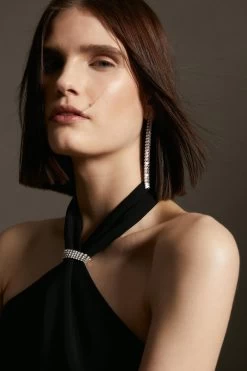 Karen Millen Compact Viscose Chain Knot Strap Column Midi Dress