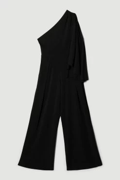 Karen Millen Compact Viscose One Shoulder Cape Jumpsuit
