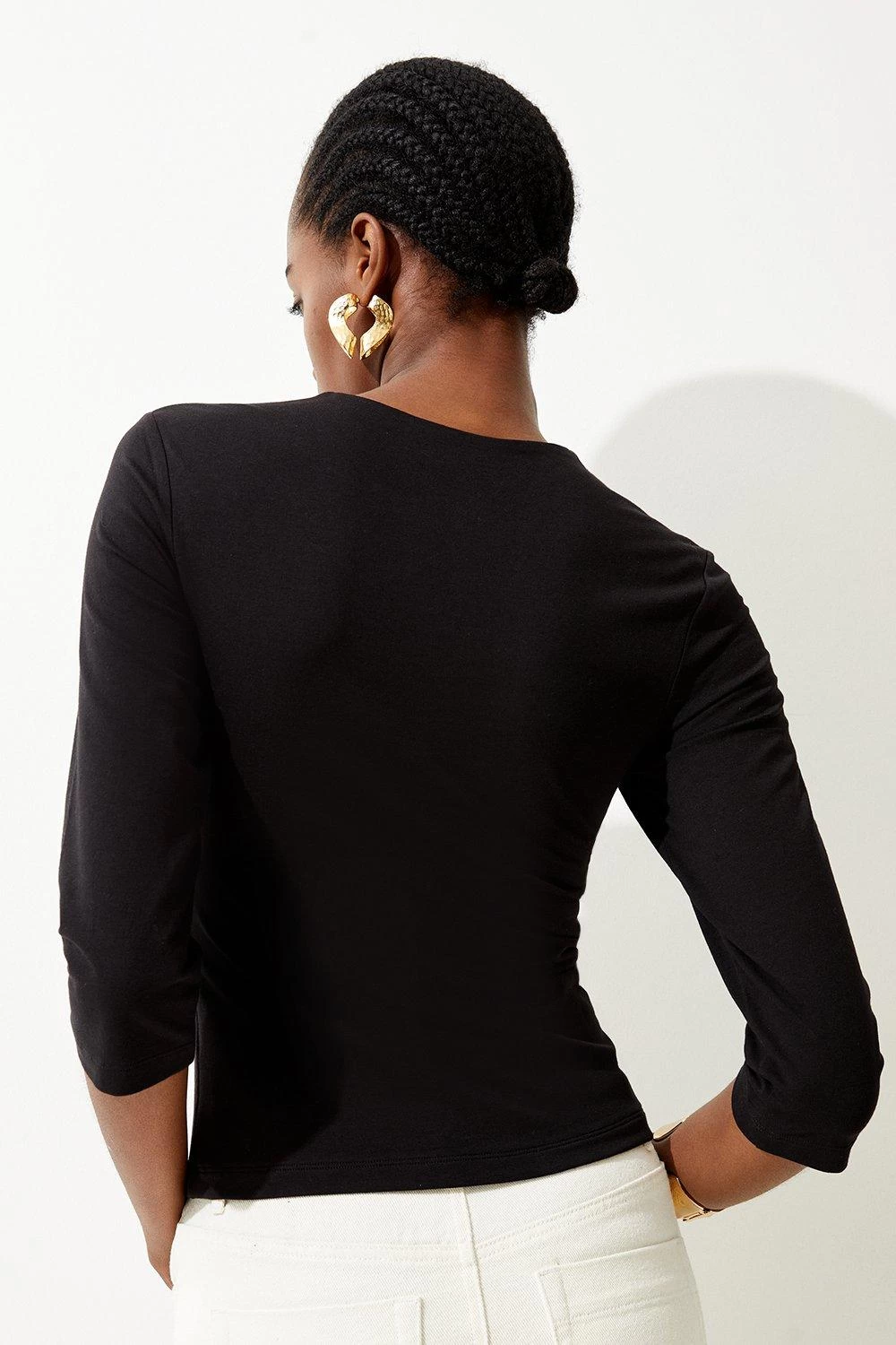 Karen Millen Cotton Stretch Jersey Crop T Shirt - Image 2