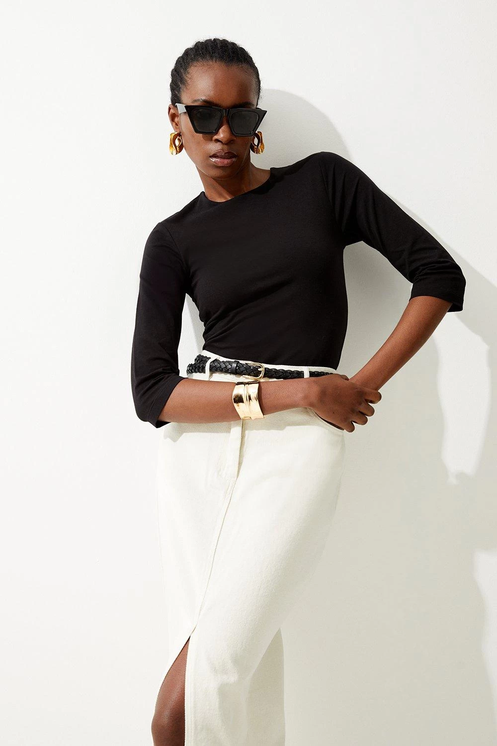 Karen Millen Cotton Stretch Jersey Crop T Shirt - Image 3