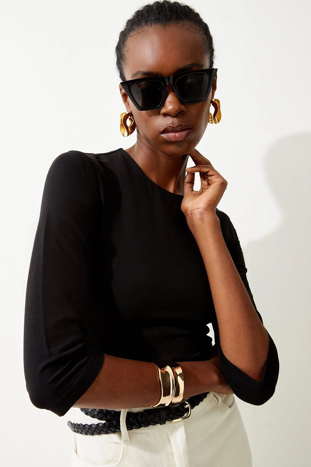 Karen Millen Cotton Stretch Jersey Crop T Shirt - Image 5