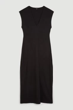 Karen Millen Cotton Stretch Plunge Midaxi Dress