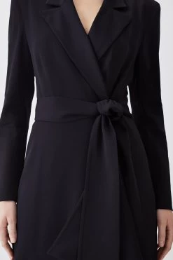 Karen Millen Drape Belted Long Sleeve Soft Tailored Midi Dress