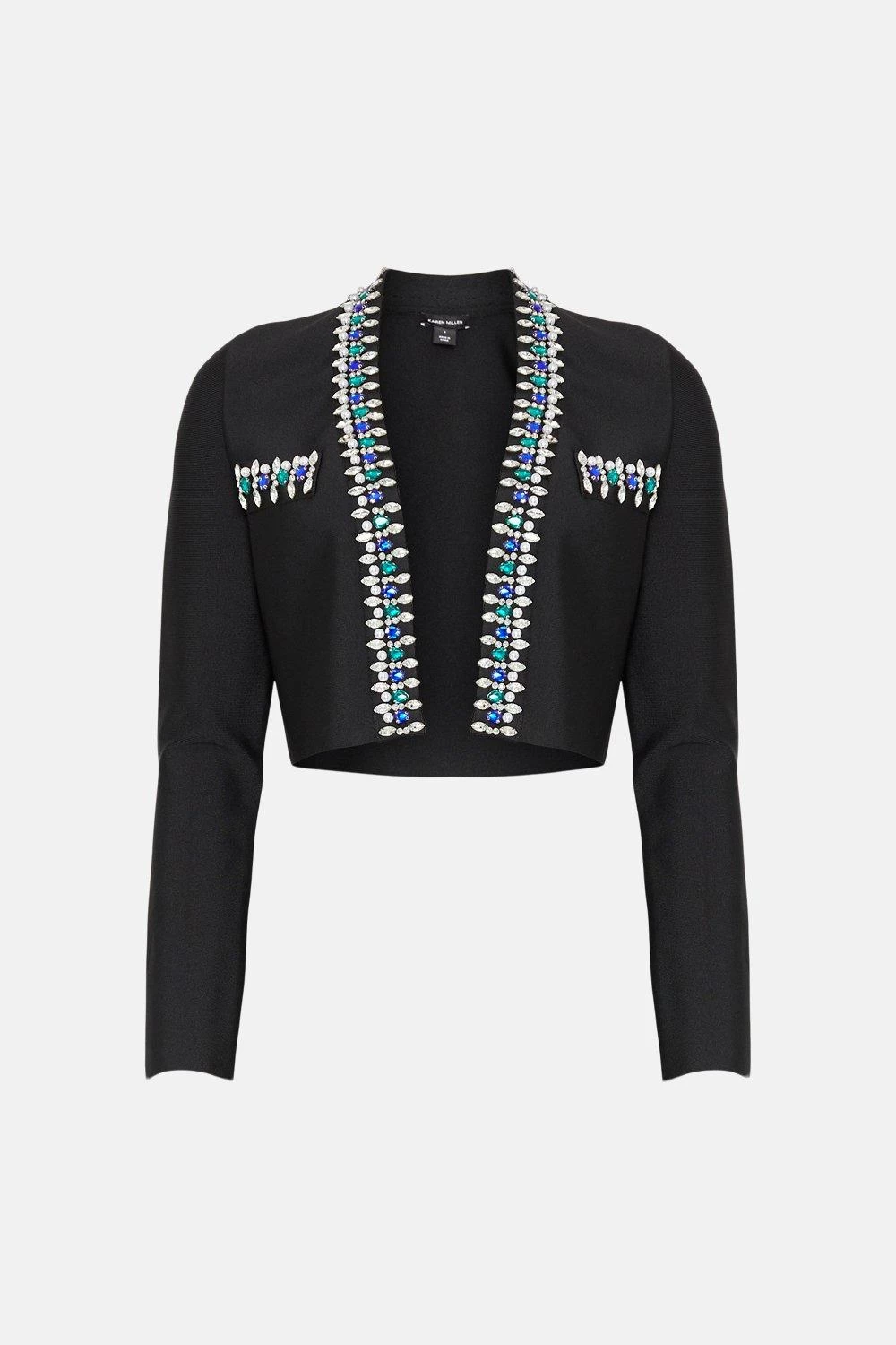 Karen Millen Embellished Cropped Bandage Knit Jacket - Image 3