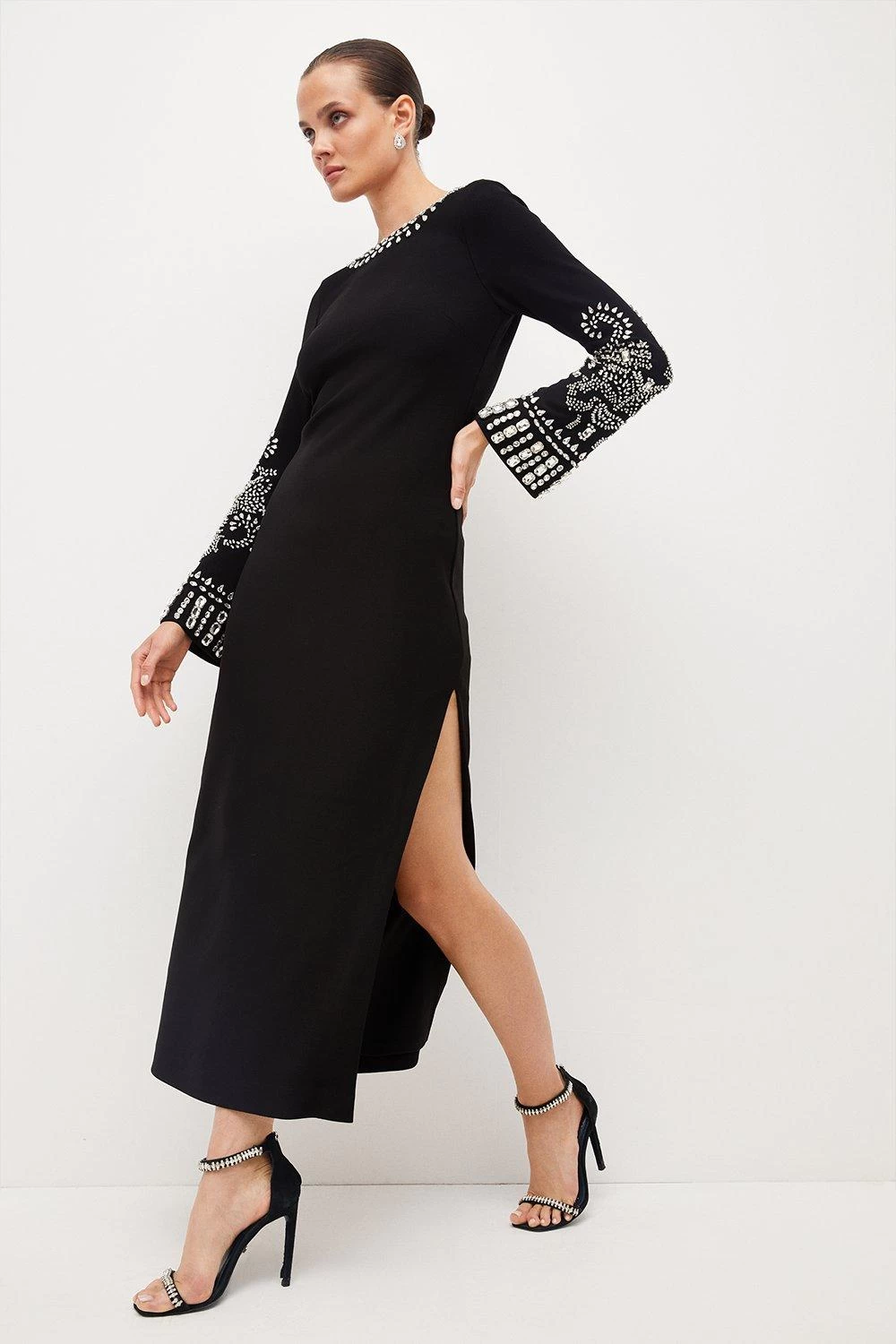 Karen Millen Embellished Detail Figure Form Crepe Midaxi Dress - Image 2