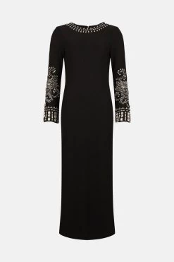 Karen Millen Embellished Detail Figure Form Crepe Midaxi Dress