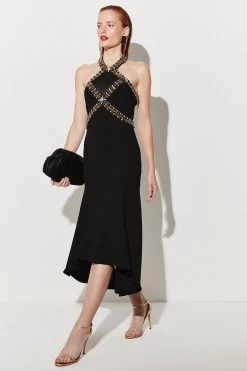 Karen Millen Embellished High Low Figure Form Dress