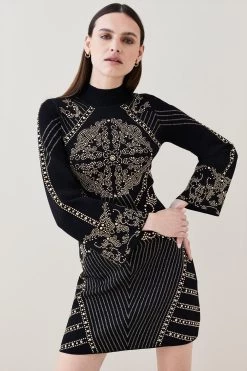 Karen Millen Embellished Hot Fix Swing Knit Mini Dress