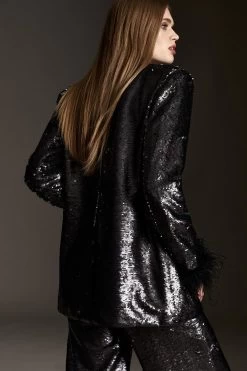 Karen Millen Feather & Sequin Tailored Single Breasted Jacket