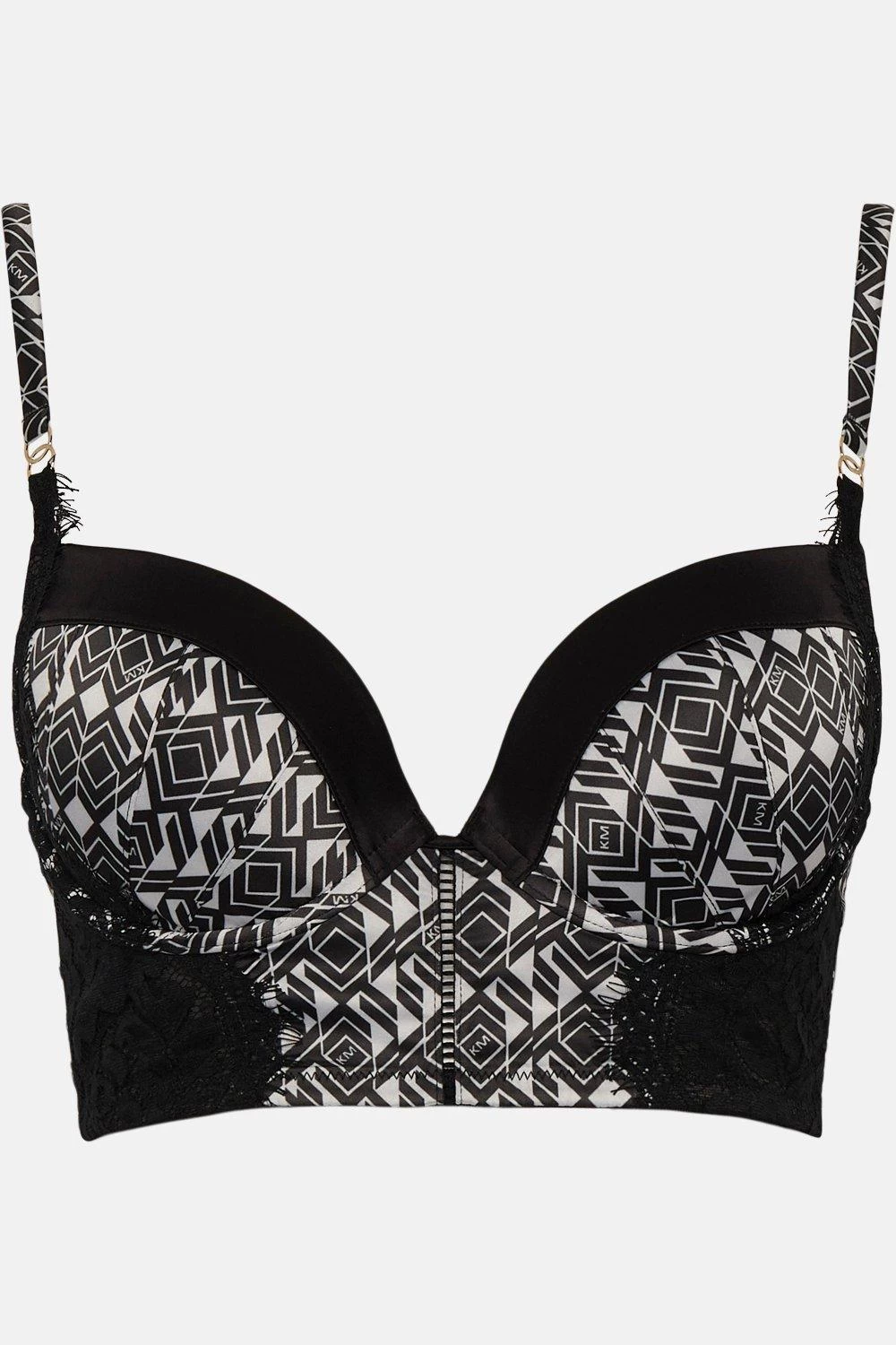 Karen Millen Geo Satin And Lace Plunge Longline Bra - Image 2