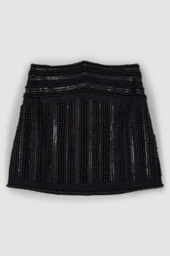 Karen Millen Geometric Beaded Armour Woven Mini Skirt