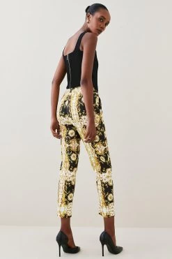 Karen Millen Italian Satin Baroque Print Slim Leg Trouser