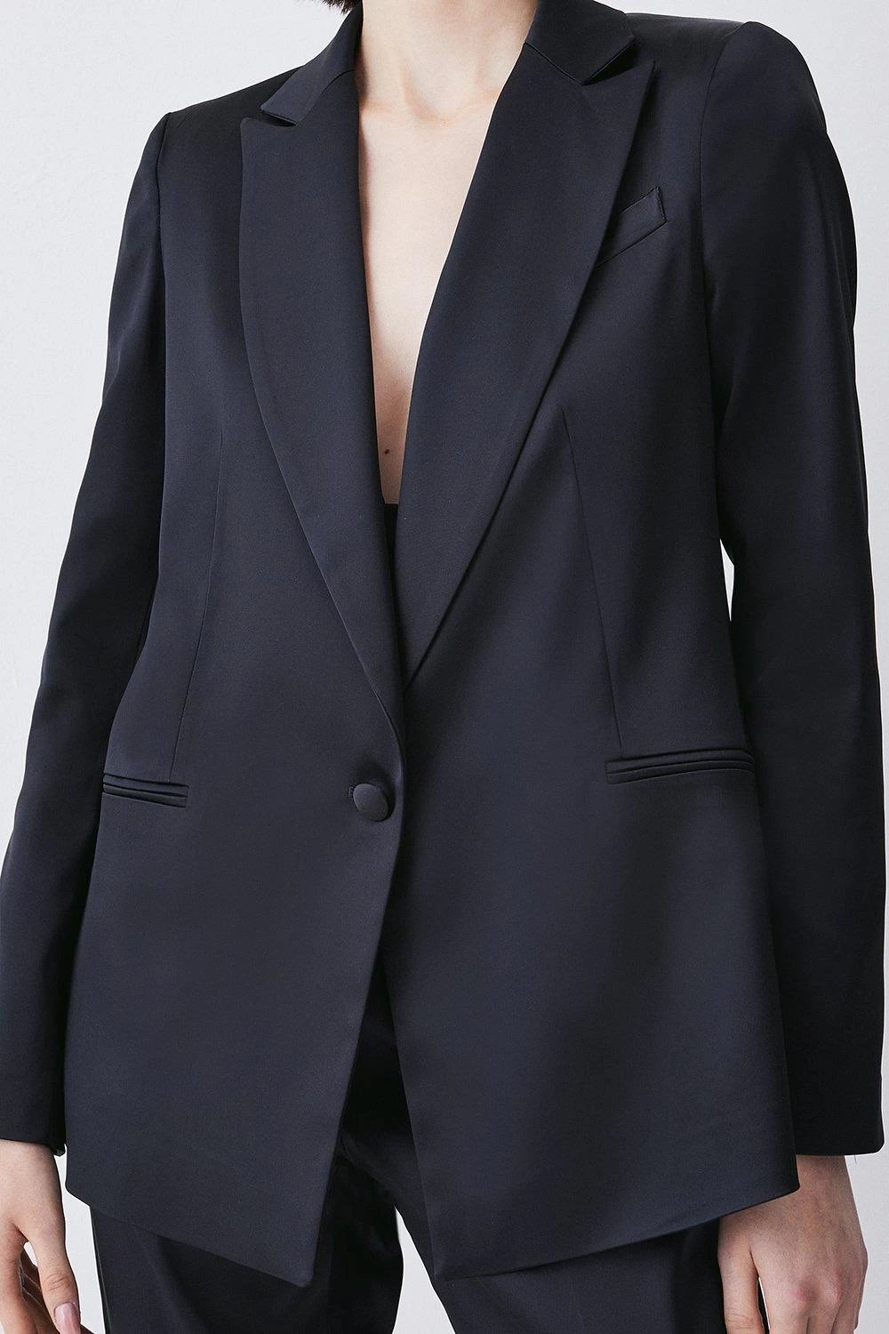 Karen Millen Italian Structured Satin Tailored Single Breasted Jacket - Image 2