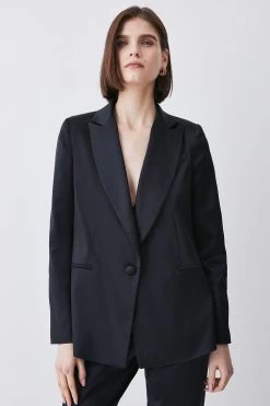 Karen Millen Italian Structured Satin Tailored Single Breasted Jacket