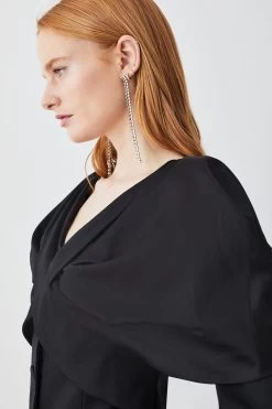 Karen Millen Italian Wool Satin Statement Shoulder Tailored Mini Dress