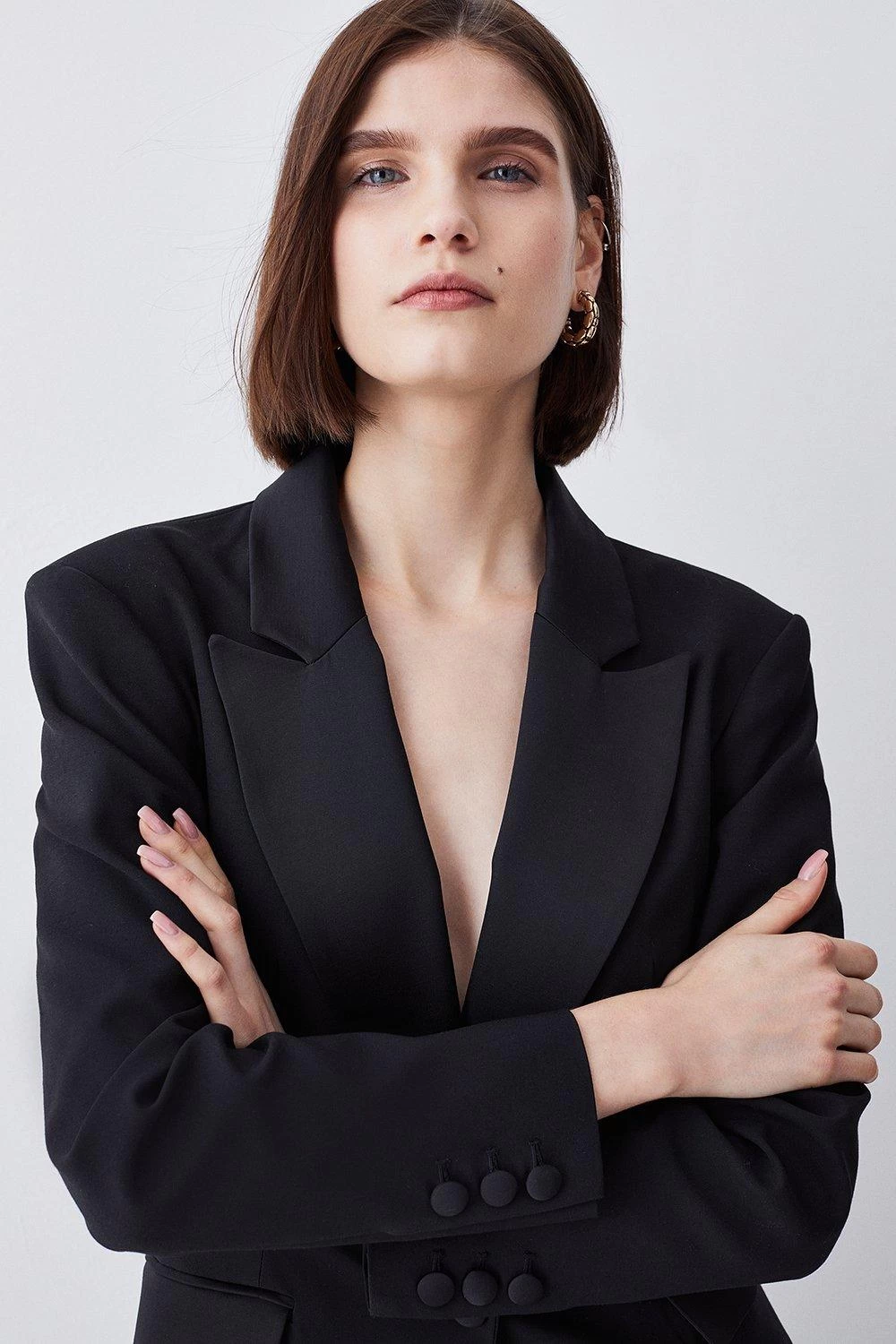 Karen Millen Italian Wool Satin Tailored Single Breasted Tux Jacket - Image 2