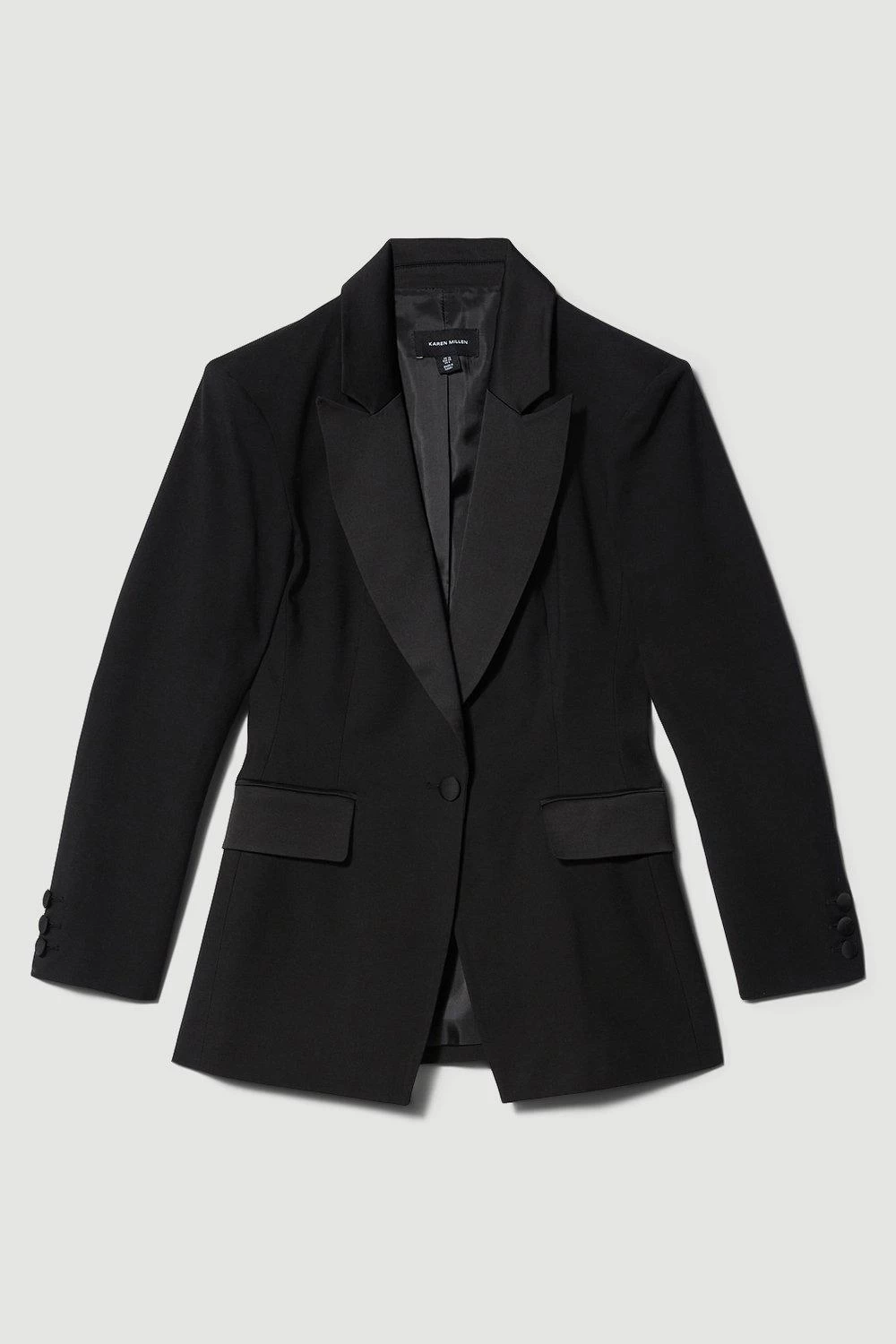 Karen Millen Italian Wool Satin Tailored Single Breasted Tux Jacket - Image 3