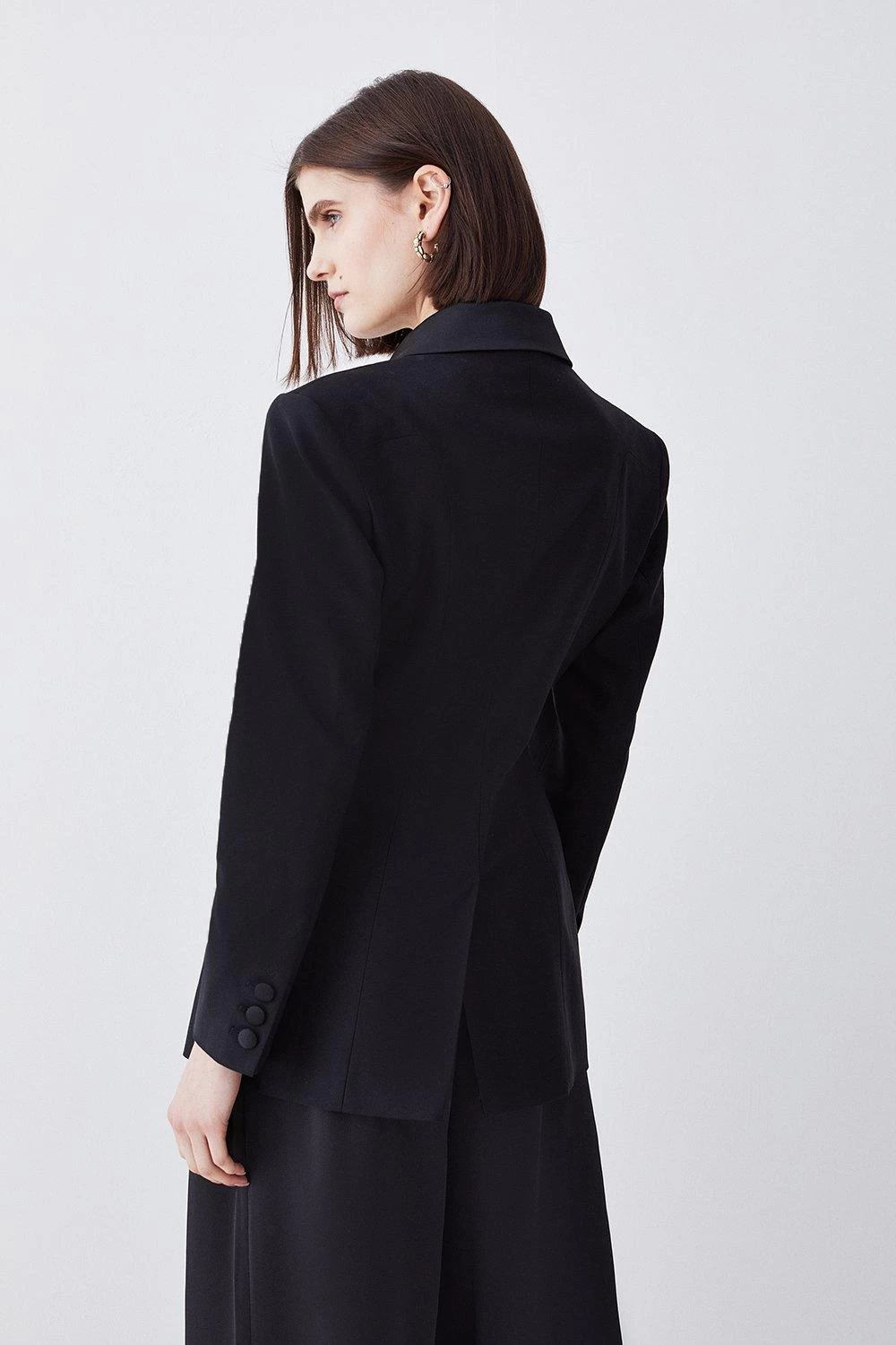 Karen Millen Italian Wool Satin Tailored Single Breasted Tux Jacket - Image 4
