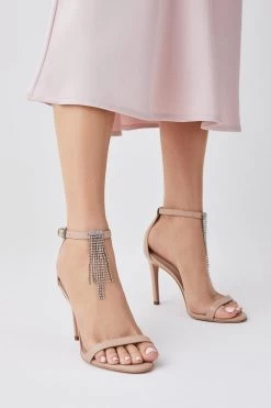 Karen Millen Leather Crystal Tassel Heeled Sandal