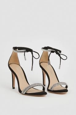 Karen Millen Leather Diamante Ankle Tie Heeled Sandal