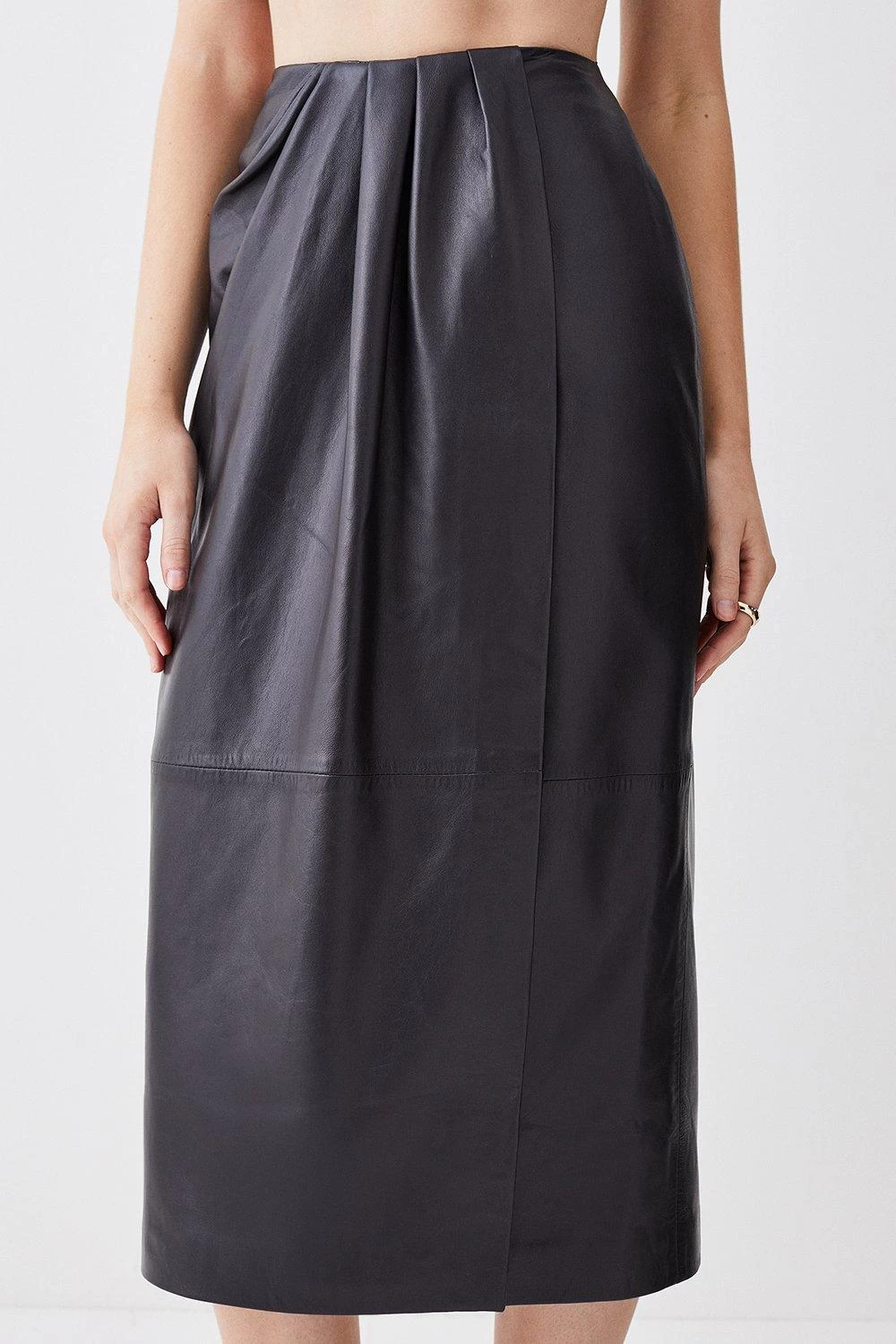 Karen Millen Leather Drape Detail Pencil Midi Skirt - Image 2
