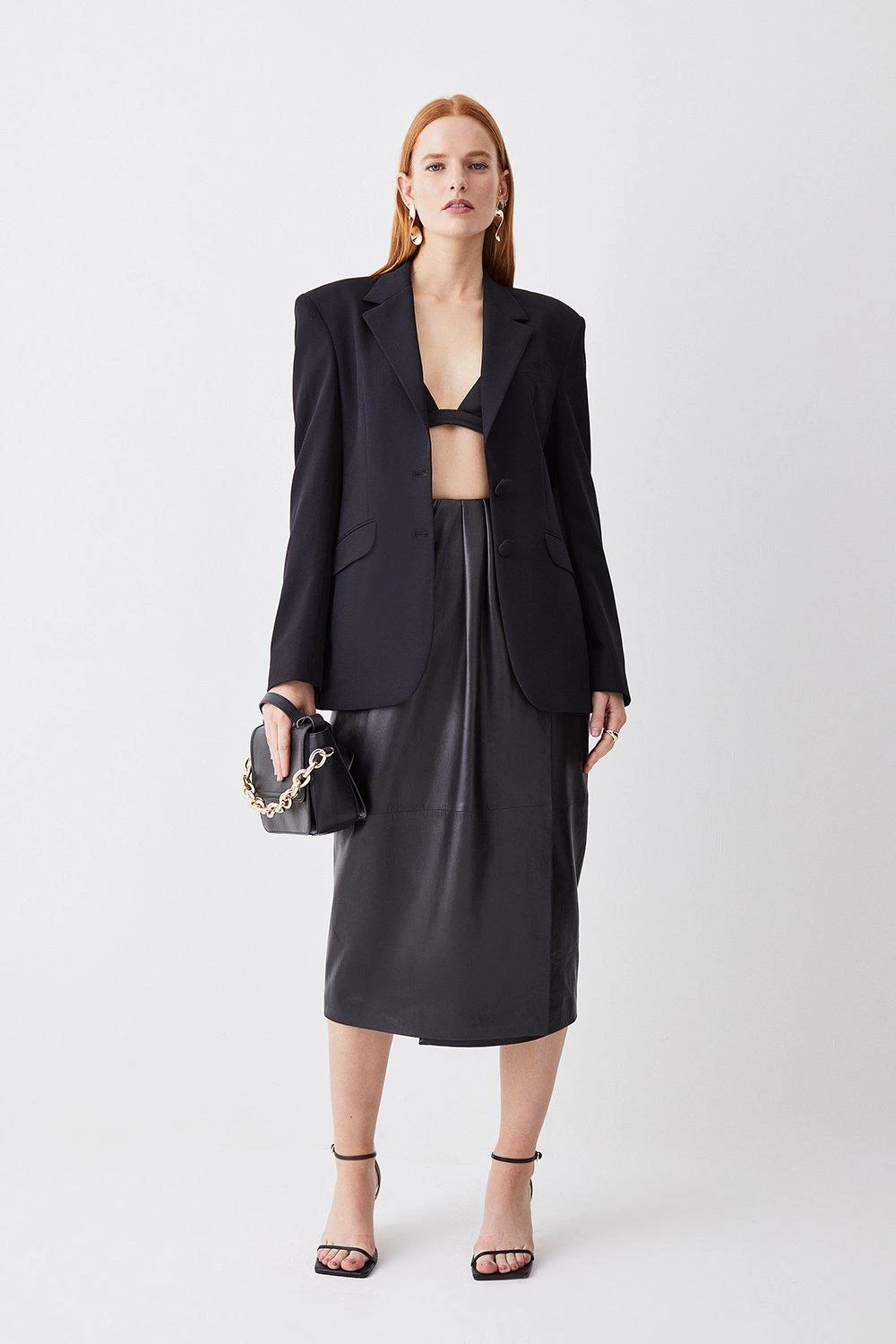 Karen Millen Leather Drape Detail Pencil Midi Skirt - Image 3