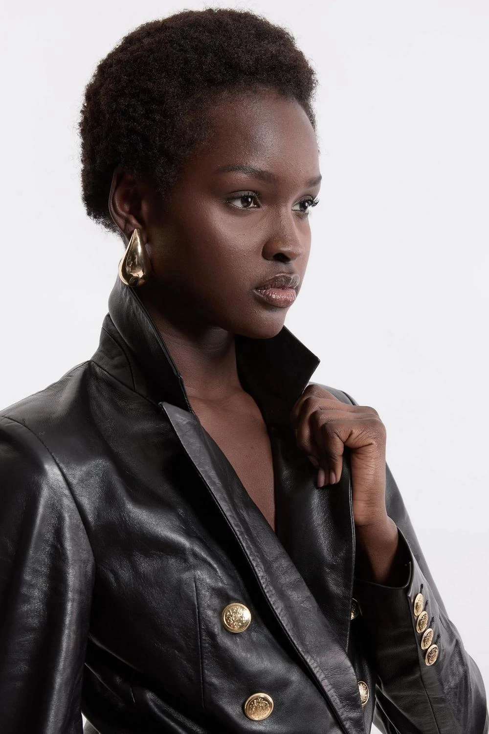 Karen Millen Leather Gold Button Blazer - Image 3