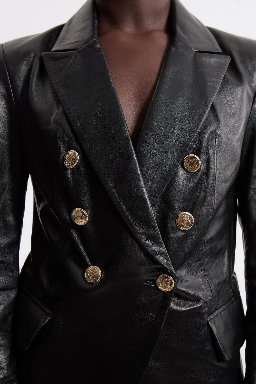 Karen Millen Leather Gold Button Blazer - Image 4