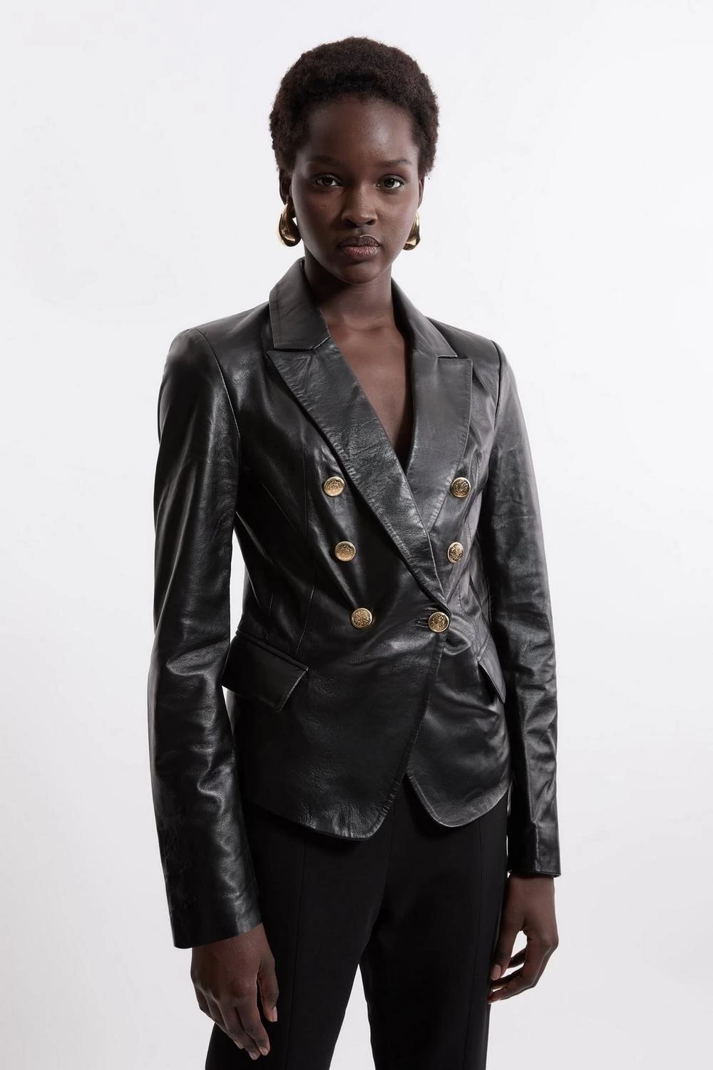 Karen Millen Leather Gold Button Blazer - Image 5