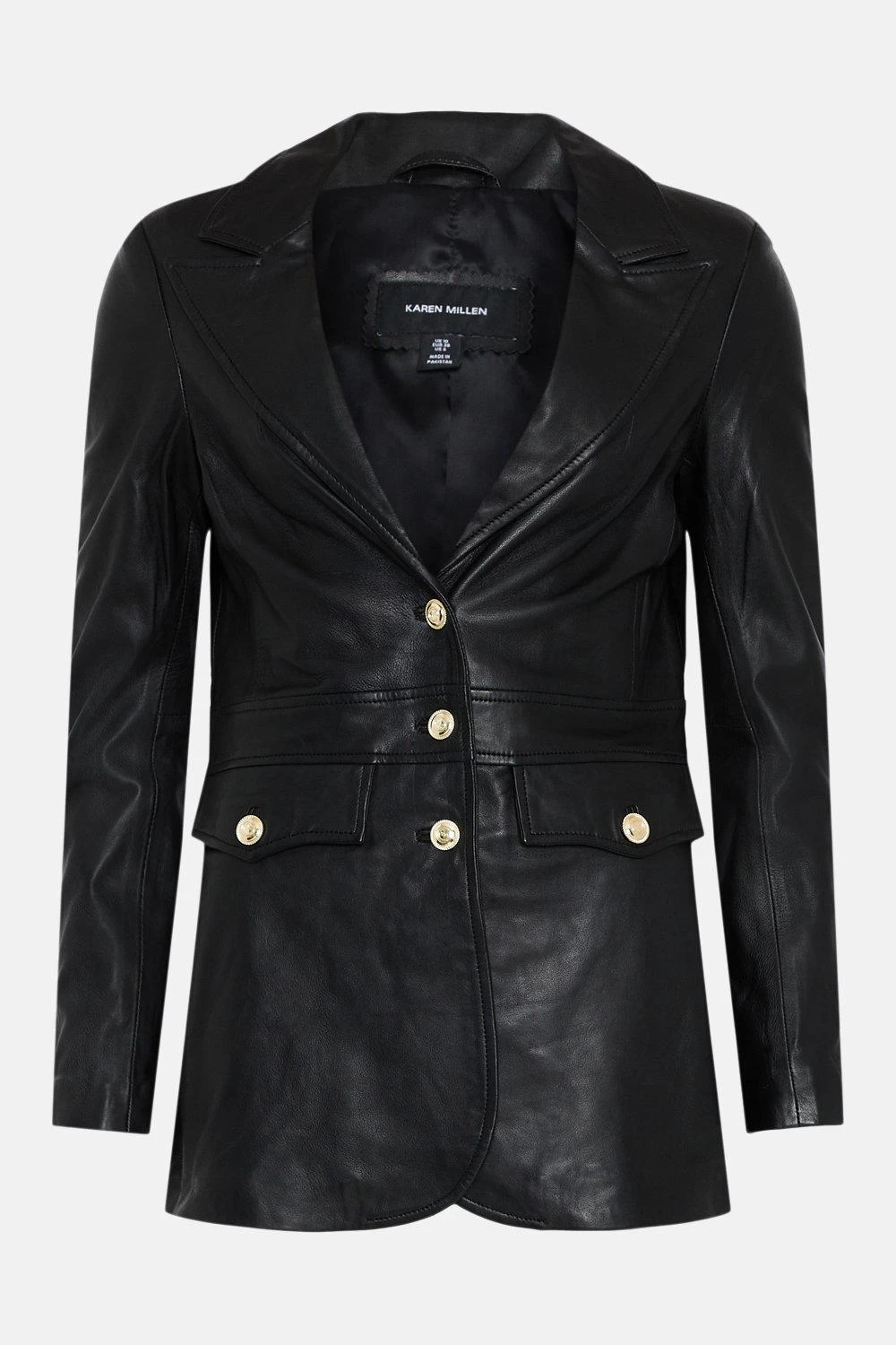 Karen Millen Leather Gold Button Single Breasted Blazer - Image 2