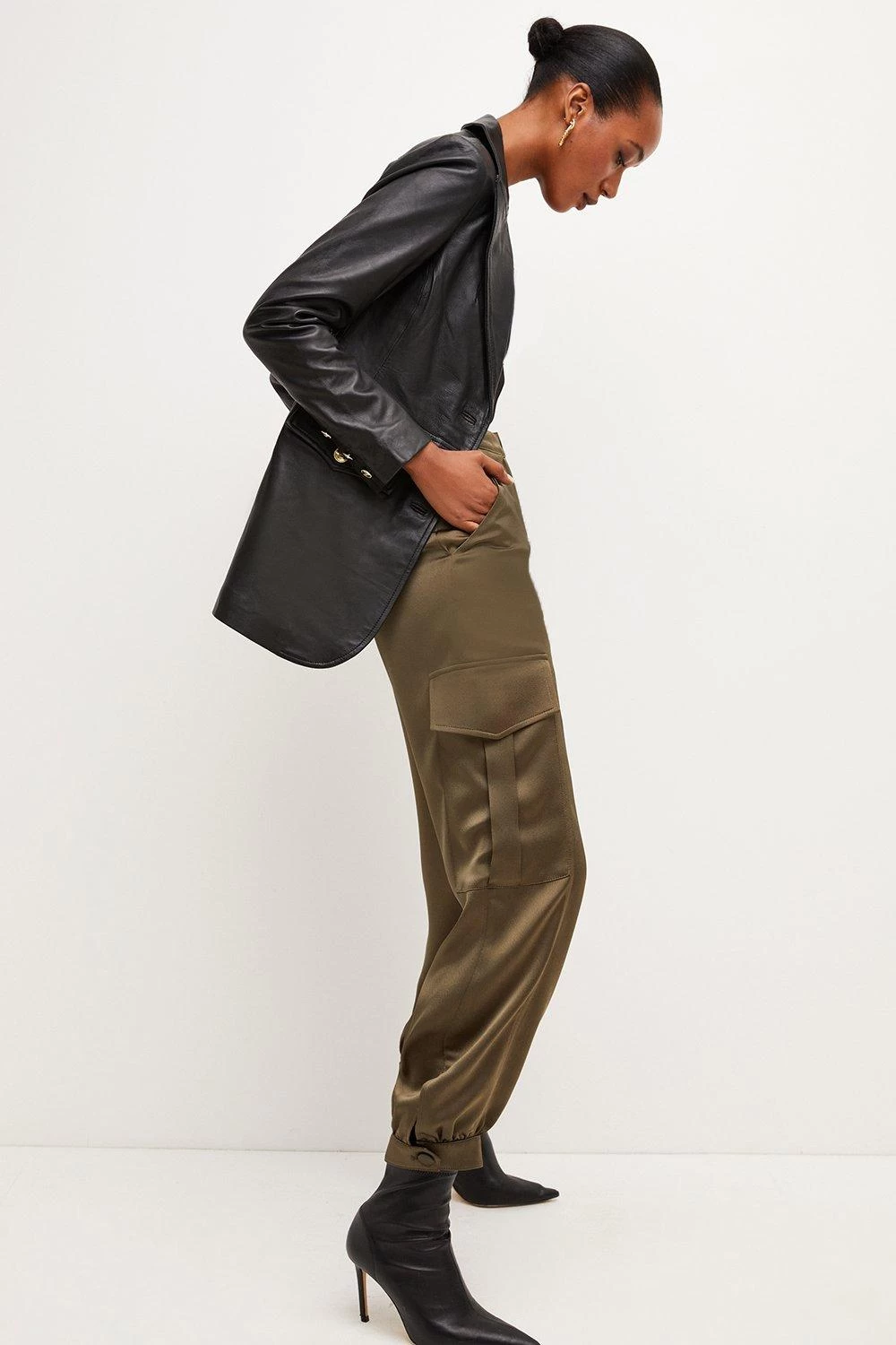 Karen Millen Leather Gold Button Single Breasted Blazer - Image 3