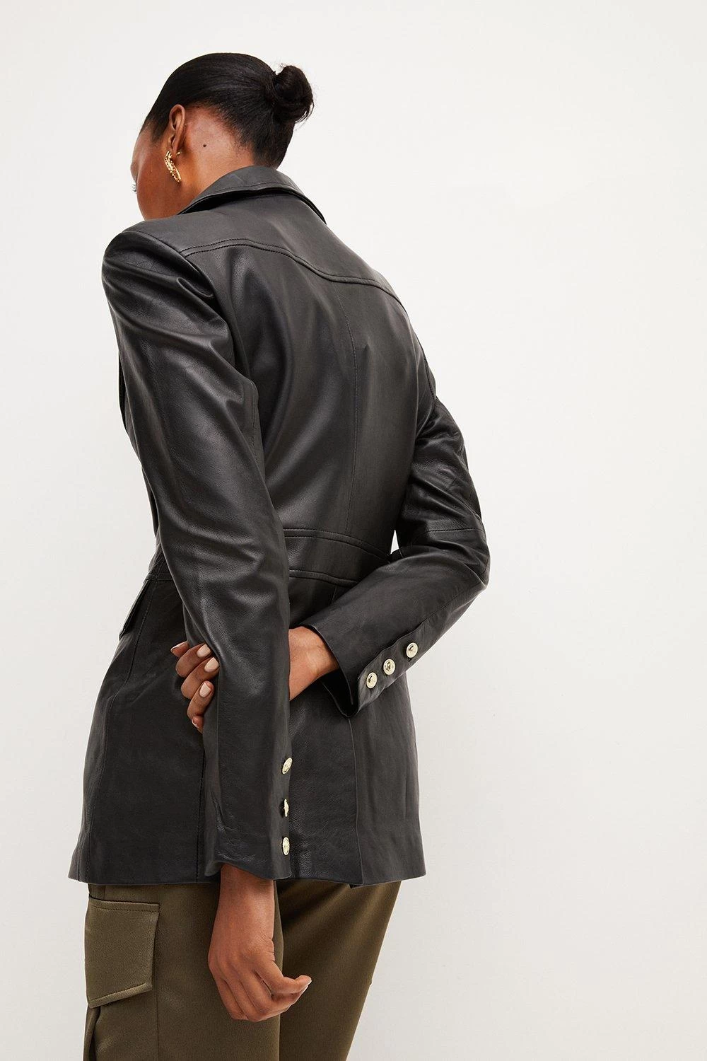 Karen Millen Leather Gold Button Single Breasted Blazer - Image 4