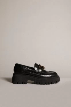 Karen Millen Leather Gold Trim Chunky Loafer