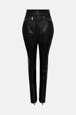 Karen Millen Leather Moto Zip Detail Leather Trouser