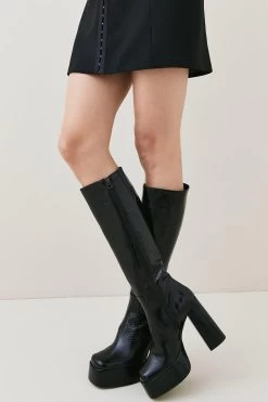 Karen Millen Leather Platform Knee High Boot