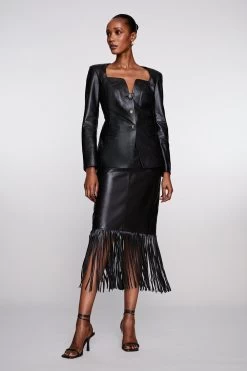 Karen Millen Leather Tassel Hem Pencil Skirt