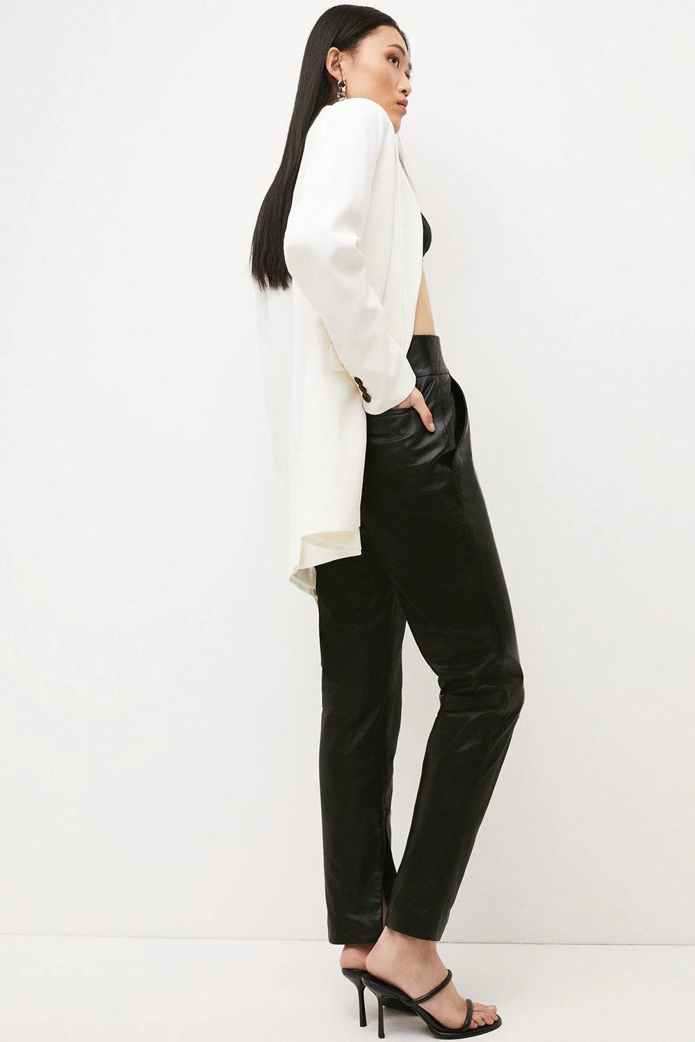 Karen Millen Leather Tie Waist Slim Leg Trouser - Image 4