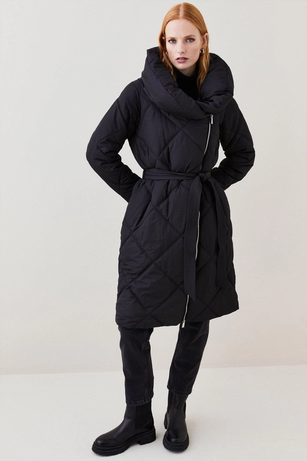 Karen Millen Long Quilted Shawl Collar Puffer Coat - Image 2