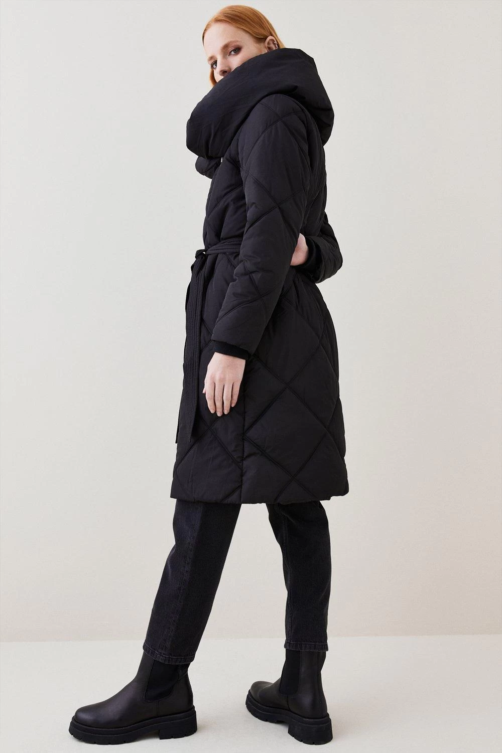 Karen Millen Long Quilted Shawl Collar Puffer Coat - Image 3