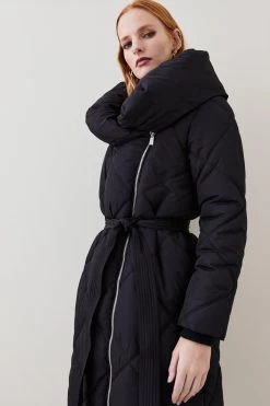 Karen Millen Long Quilted Shawl Collar Puffer Coat