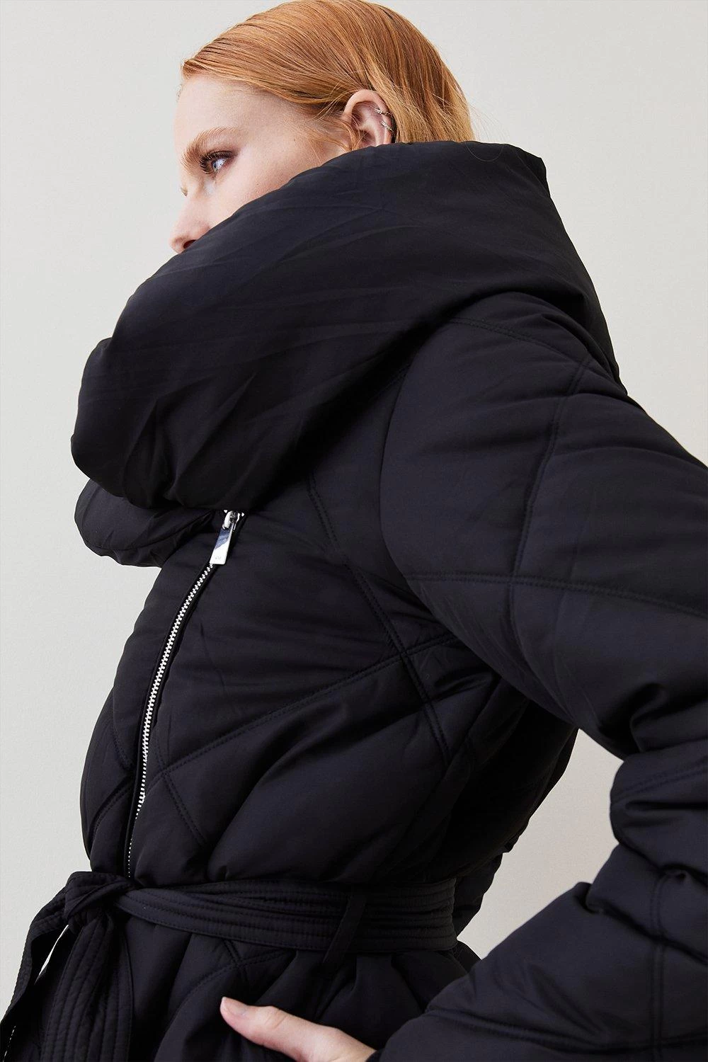 Karen Millen Long Quilted Shawl Collar Puffer Coat - Image 5