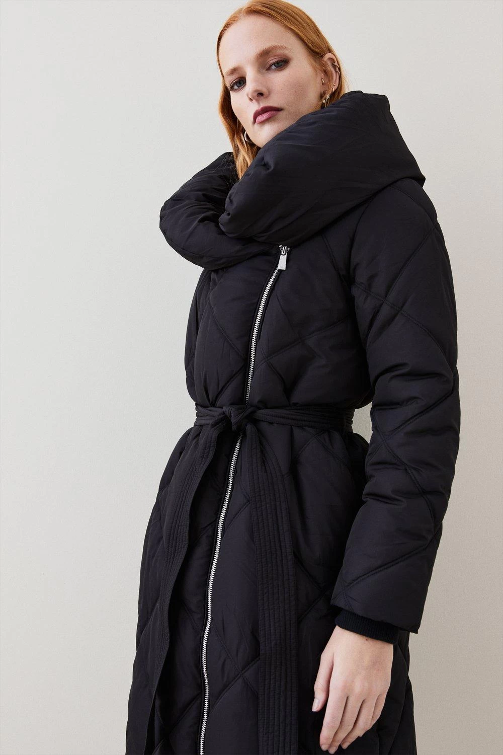 Karen Millen Long Quilted Shawl Collar Puffer Coat