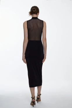 Karen Millen Mesh Panelled High Neck Slinky Jersey Midaxi Dress